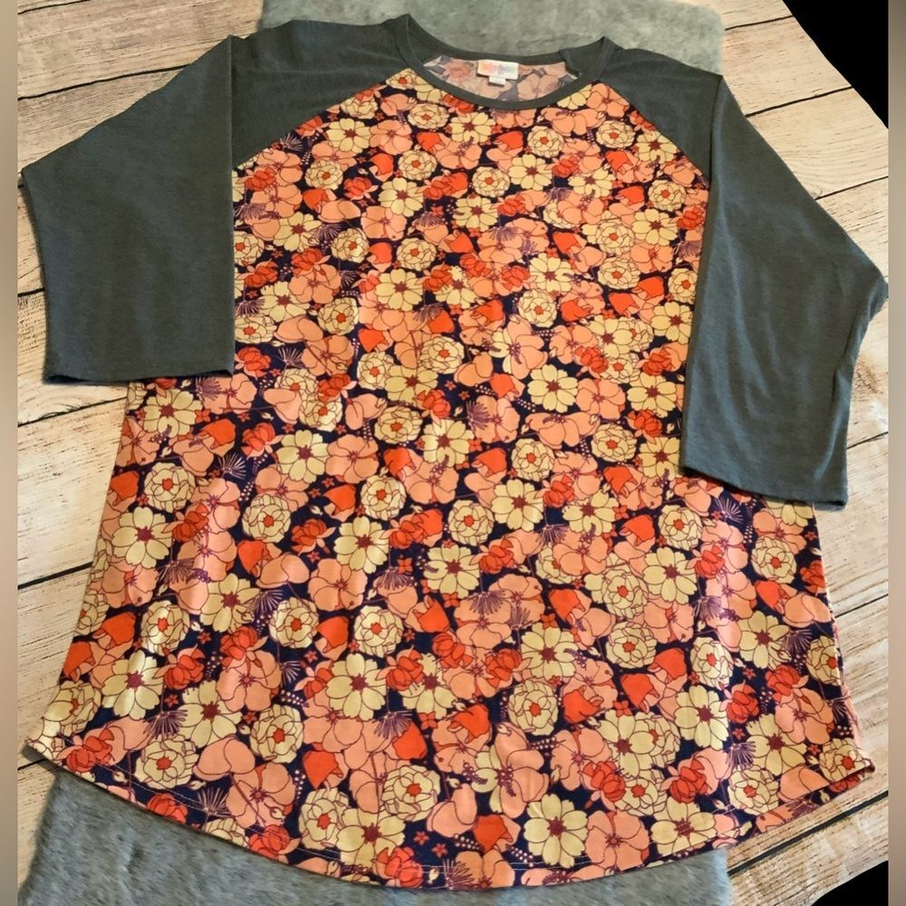Lularoe Randy Floral Print Baseball Tee Size XL